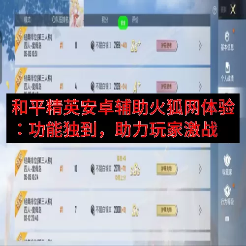 和平精英安卓辅助火狐网体验：功能独到，助力玩家激战